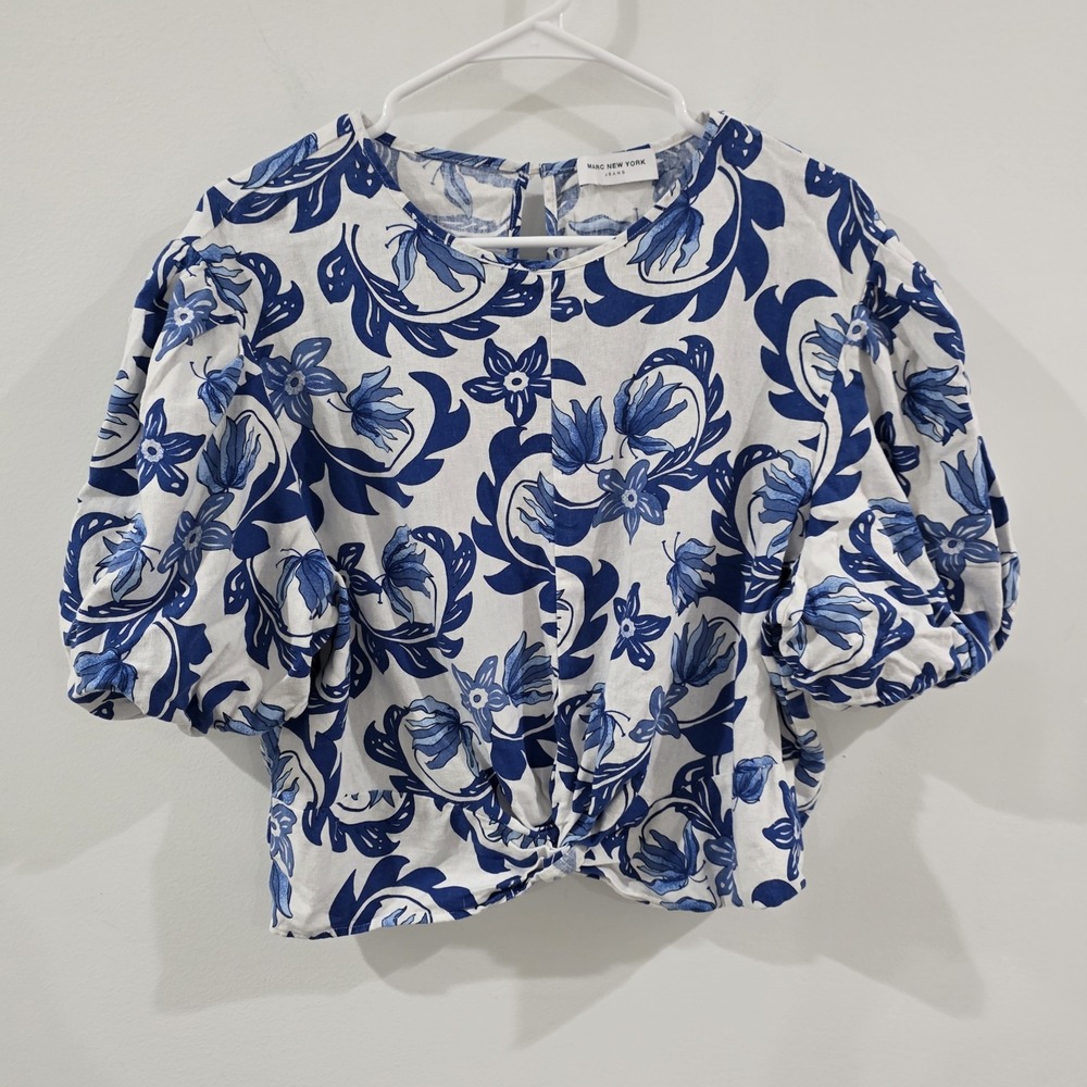 Marc‎ New York Womens Linen Crop Top Sz Medium Tropical Beach Resort Euro Summer